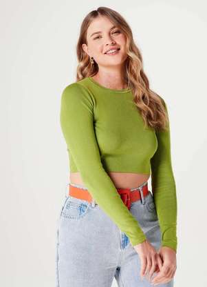 Hering - Blusa Feminina Cropped Manga Longa em Trico - HERING