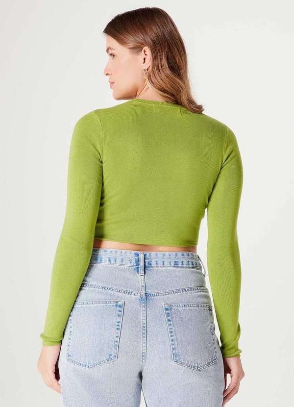 Hering - Blusa Feminina Cropped Manga Longa em Trico Verde 3