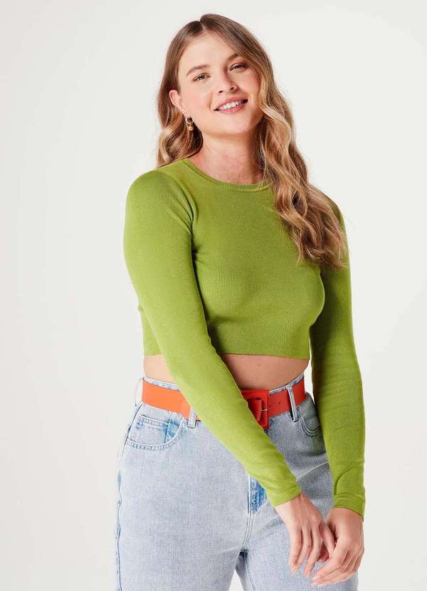Hering - Blusa Feminina Cropped Manga Longa em Trico Verde 5