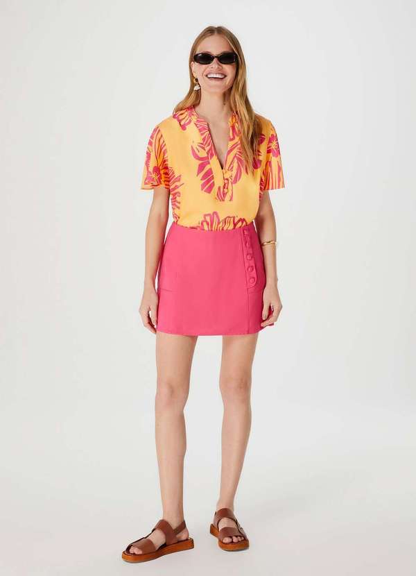 Hering - Blusa Feminina Decote V com Botoes Estampada Laranja 2