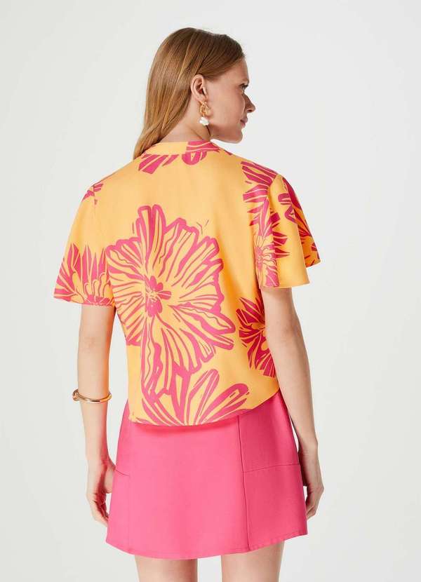 Hering - Blusa Feminina Decote V com Botoes Estampada Laranja 3