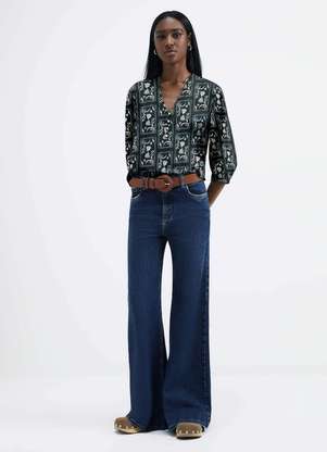 Blusa Feminina Estampada Decote V Manga Bufante Verde Hering Oficial