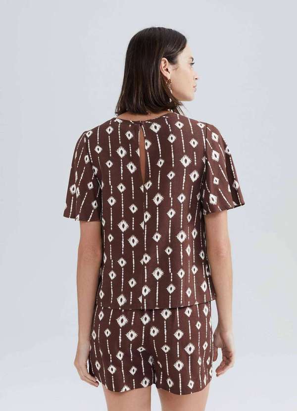 Hering - Blusa Feminina Estampada Manga Evase em Viscose Creponada Marrom 3