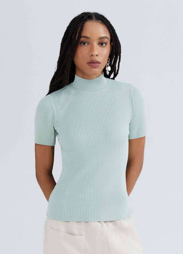 Hering - Blusa Feminina Gola Alta em Trico Leve Verde