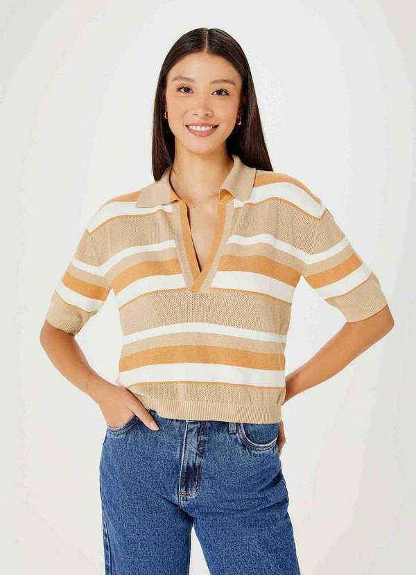 Hering - Blusa Feminina Gola Polo em Trico Bege