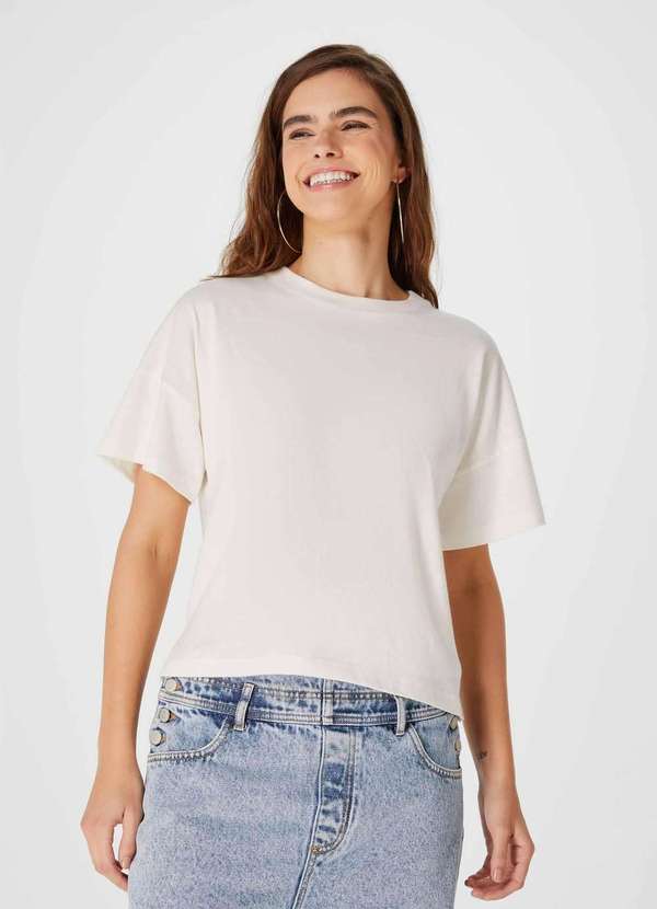 Hering - Blusa Feminina Manga Curta Alongada Branco
