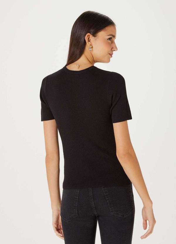 Hering - Blusa Feminina Manga Curta Canelada em Trico Preto