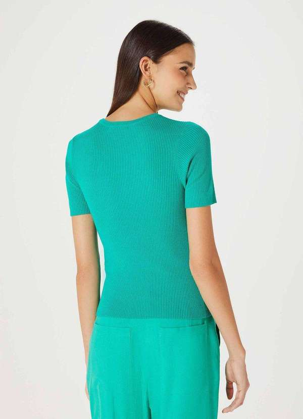 Hering - Blusa Feminina Manga Curta Canelada em Trico Verde 3