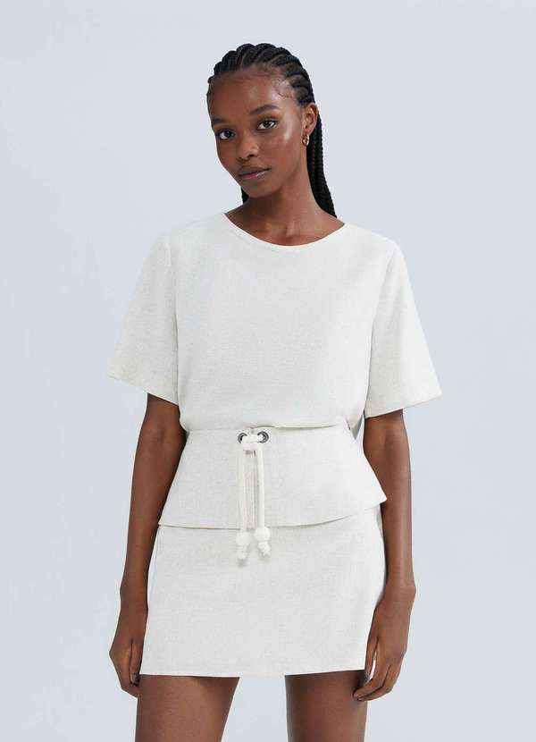 Hering - Blusa Feminina Manga Curta com Linho Branco