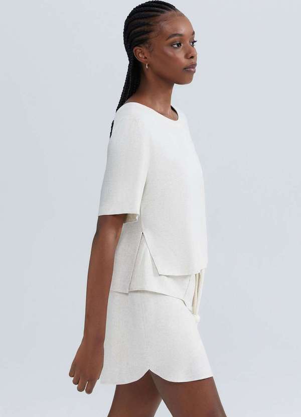 Hering - Blusa Feminina Manga Curta com Linho Branco 2