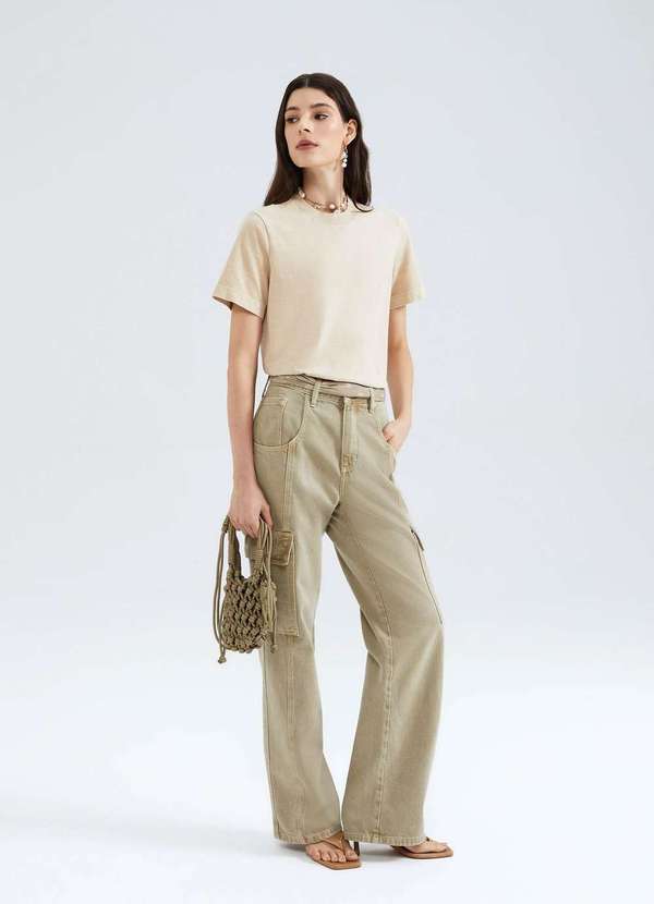 Hering - Blusa Feminina Manga Curta em Malha Binada Bege 2