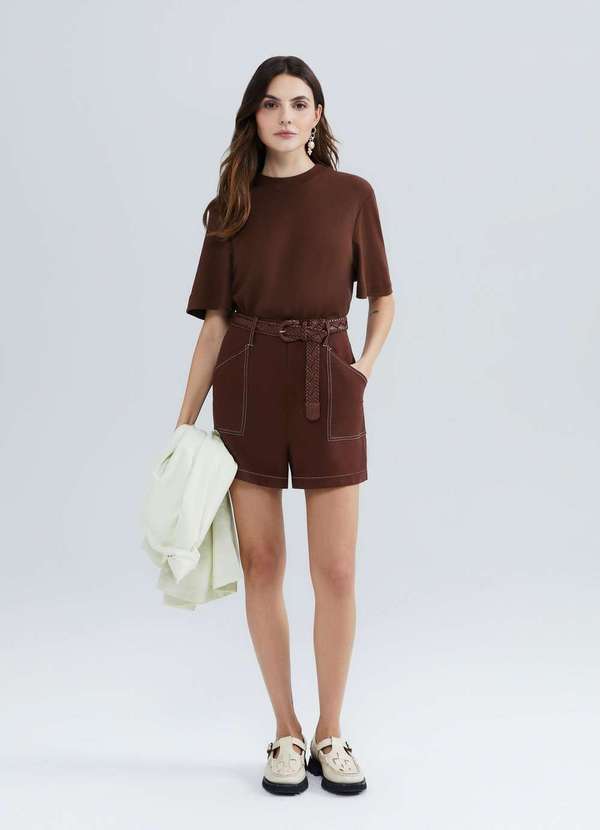 Hering - Blusa Feminina Manga Curta em Malha Interlock Marrom 4