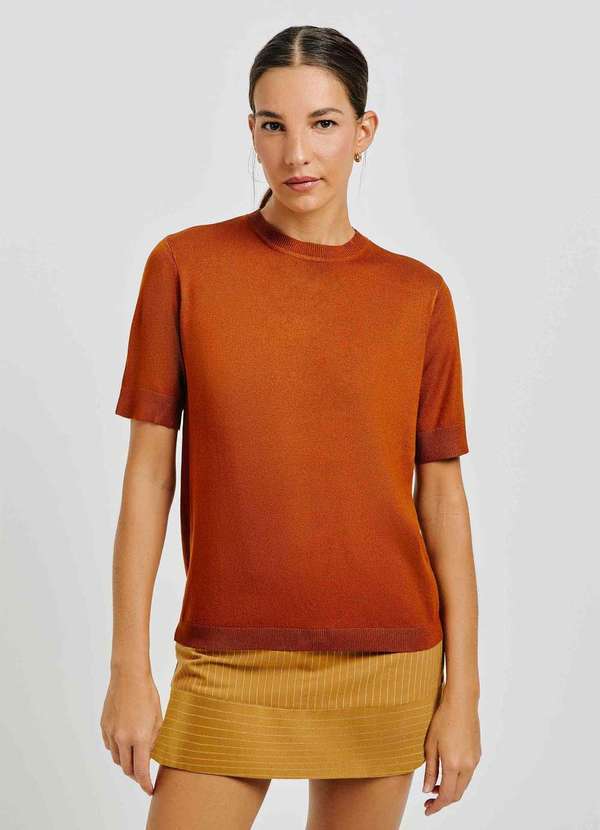 Blusa Feminina Manga Curta Em Trico Leve Marrom Hering Oficial