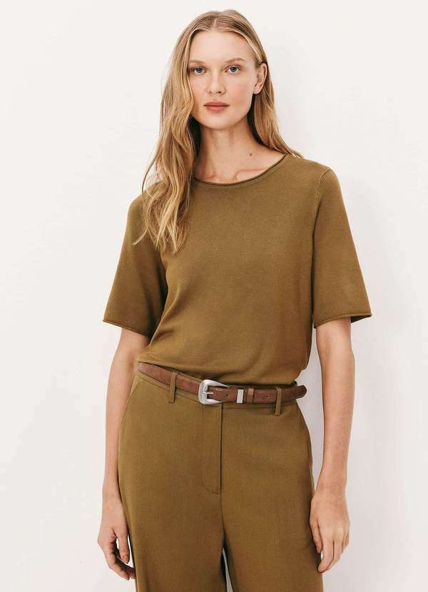 Hering - Blusa Feminina Manga Curta em Trico Leve Nude