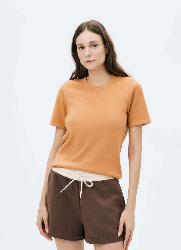 Hering - Blusa Feminina Manga Curta em Trico Laranja