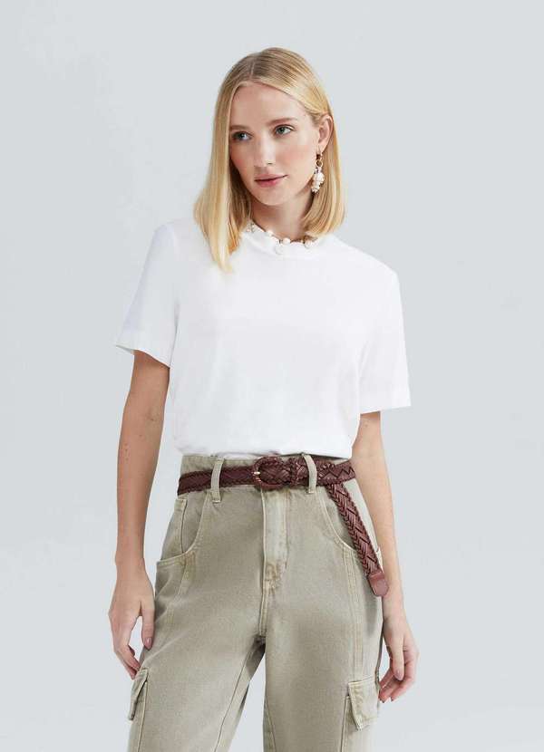 Hering - Blusa Feminina Manga Curta Estonada Branco