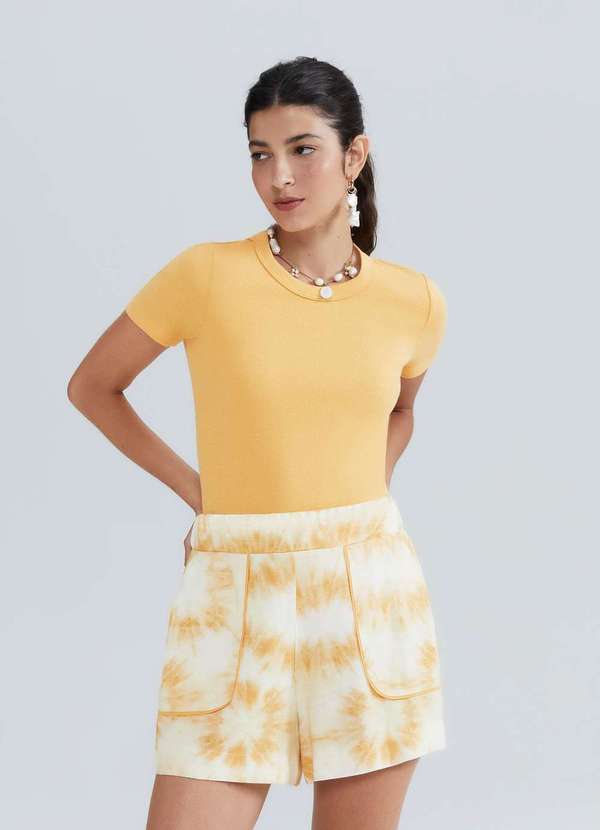 Hering - Blusa Feminina Manga Curta Slim em Ribana Laranja