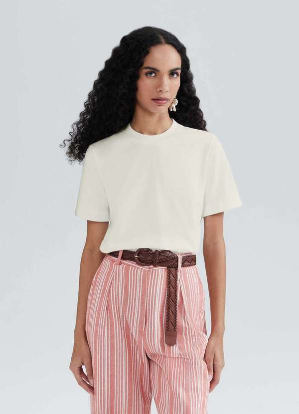 Hering - Blusa Feminina Manga Curta Super Cotton Bege 1