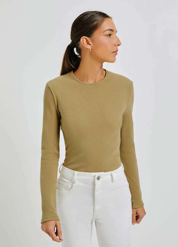 Hering - Blusa Feminina Manga Longa em Ribana Canelada Verde