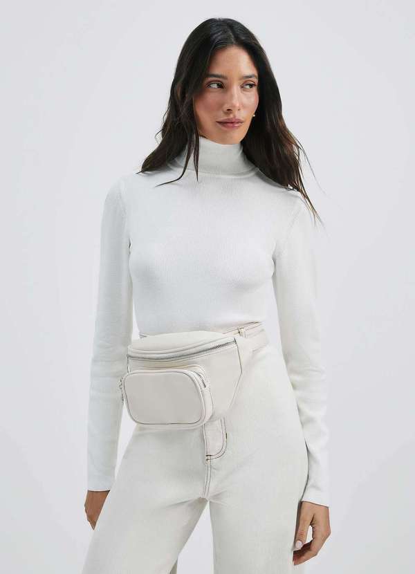 Hering - Blusa Feminina Manga Longa em Trico Canelado Branco