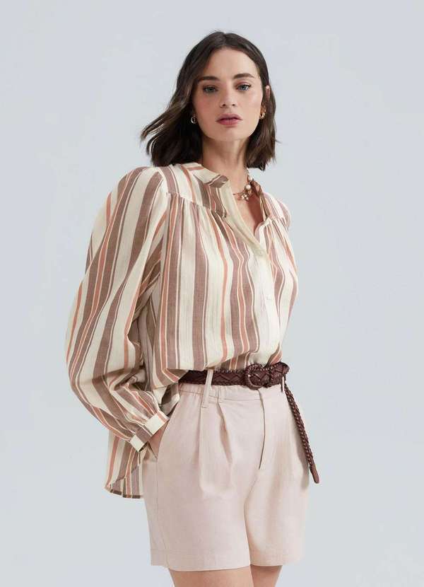 Hering - Blusa Feminina Manga Longa Listrada Bege