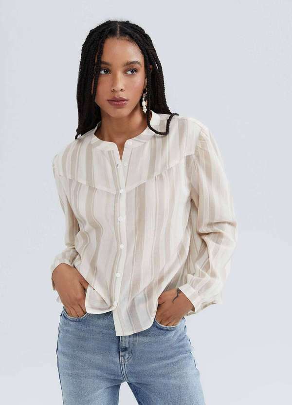 Hering - Blusa Feminina Manga Longa Listrada Bege