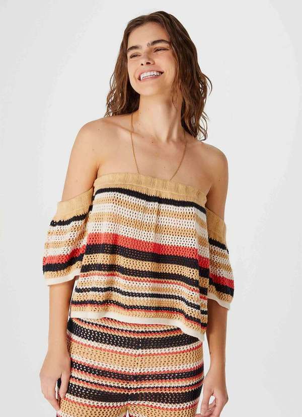 Hering - Blusa Feminina Ombro a Ombro em Trico Bege