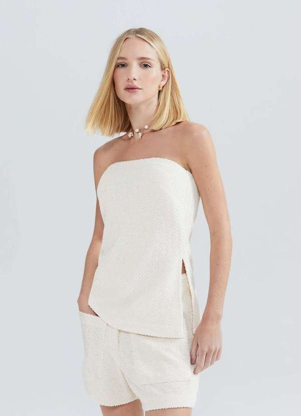 Hering - Blusa Feminina sem Alcas Barra Assimetrica Branco