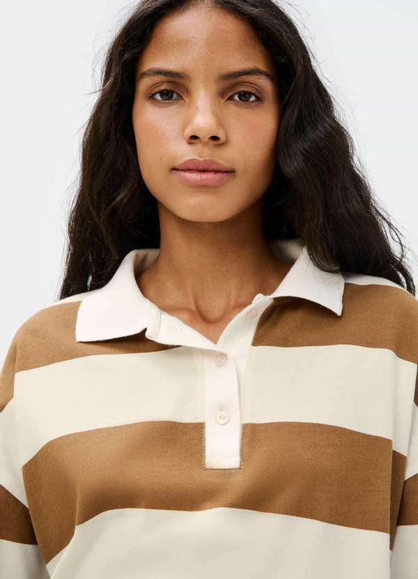 Hering - Blusa Polo Feminina Manga Longa Box Listrada Marrom 2