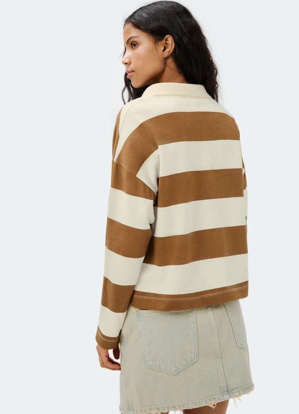 Hering - Blusa Polo Feminina Manga Longa Box Listrada Marrom 3