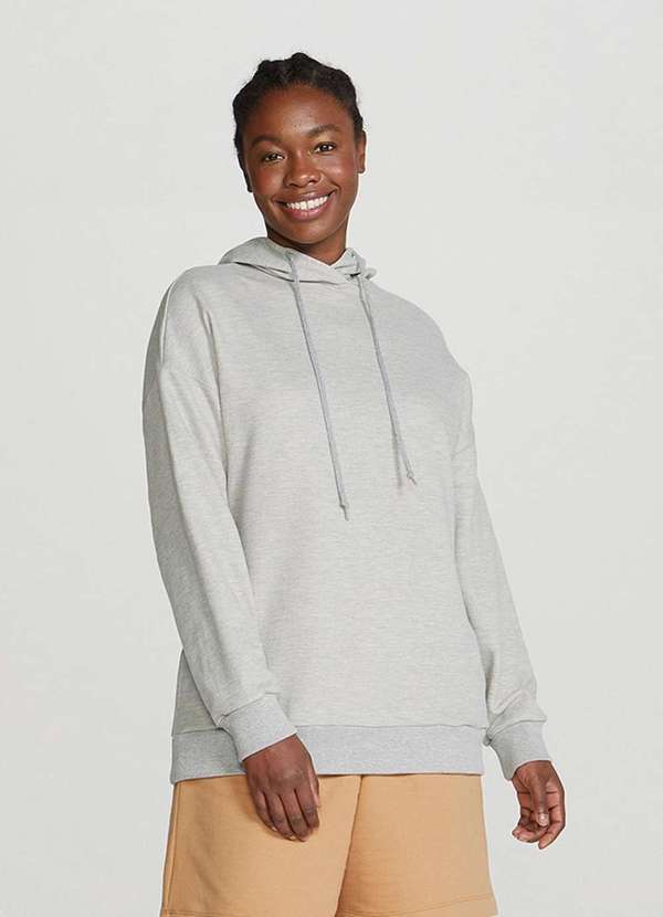 Hering - Blusao Basico Feminino de Moletom Peluciado Oversized com Capuz Cinza