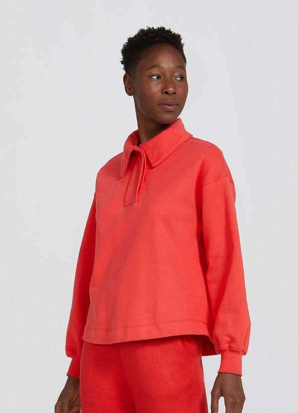Hering - Blusao em Moletom Peluciado Feminino com Gola Polo Vermelho