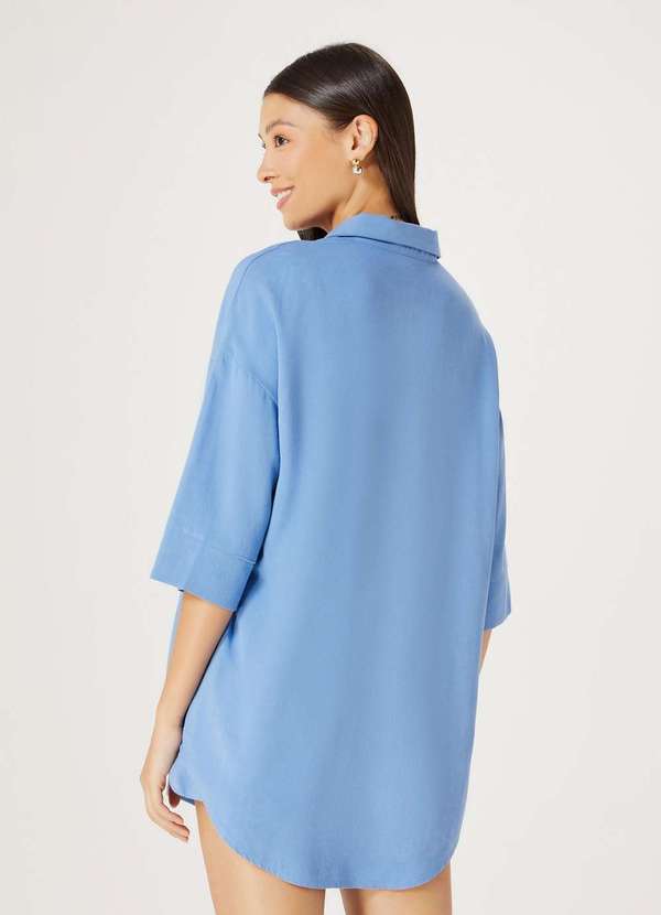 Hering - Camisa Feminina Manga Curta em Linho Azul 3