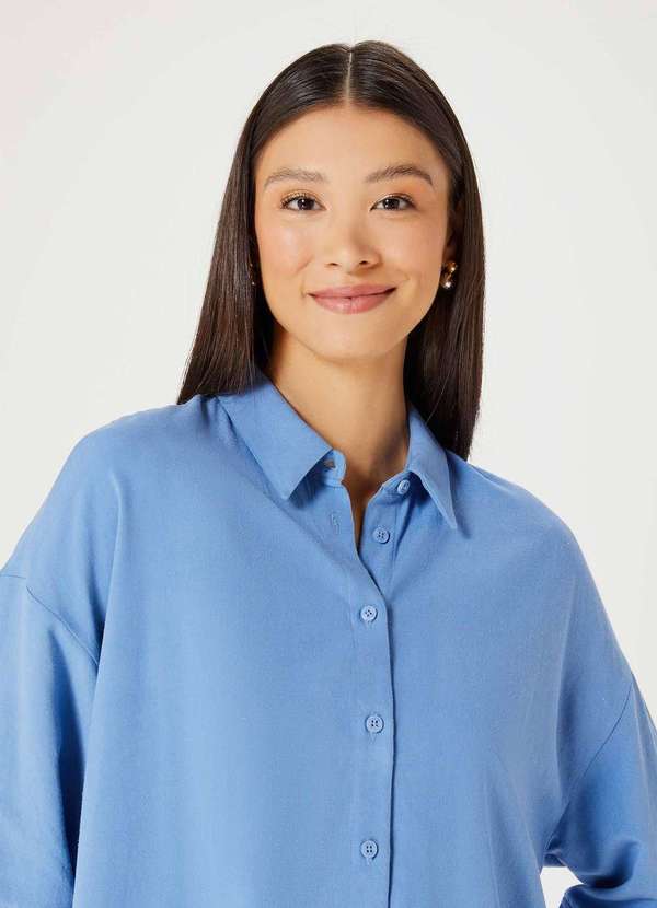 Hering - Camisa Feminina Manga Curta em Linho Azul 4