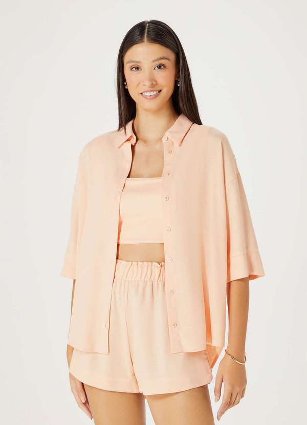 Hering - Camisa Feminina Manga Curta em Linho Laranja