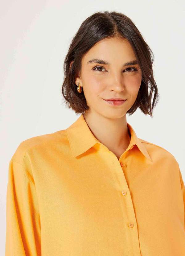 Hering - Camisa Feminina Manga Longa Ampla com Linho Laranja 2