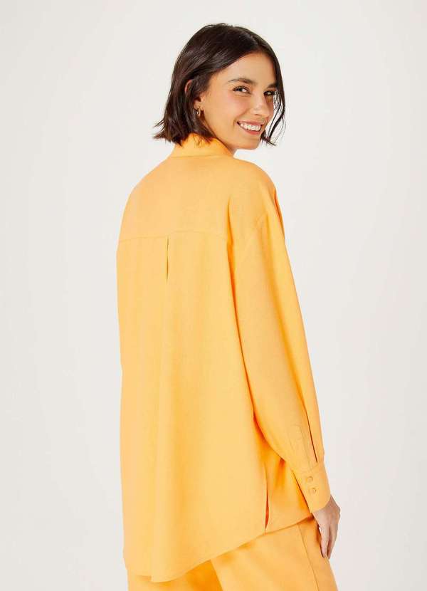 Hering - Camisa Feminina Manga Longa Ampla com Linho Laranja 3