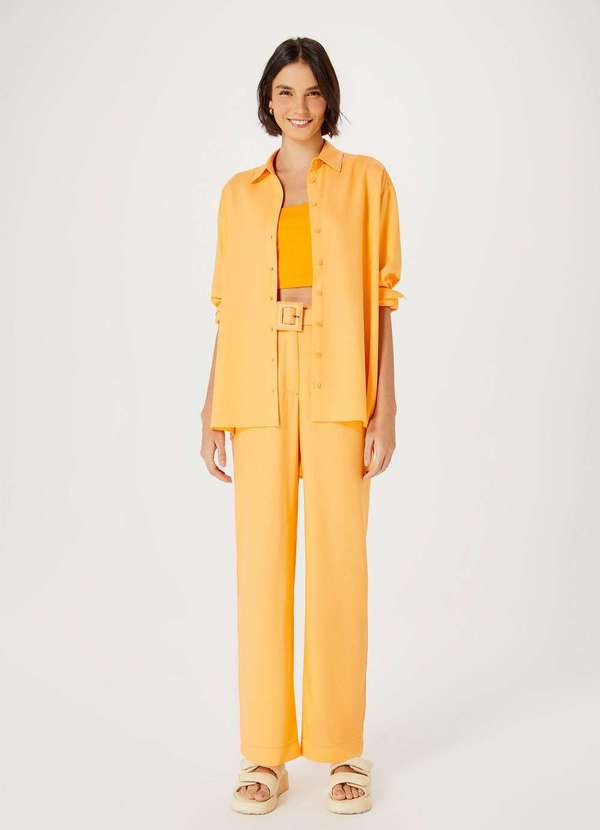 Hering - Camisa Feminina Manga Longa Ampla com Linho Laranja 4