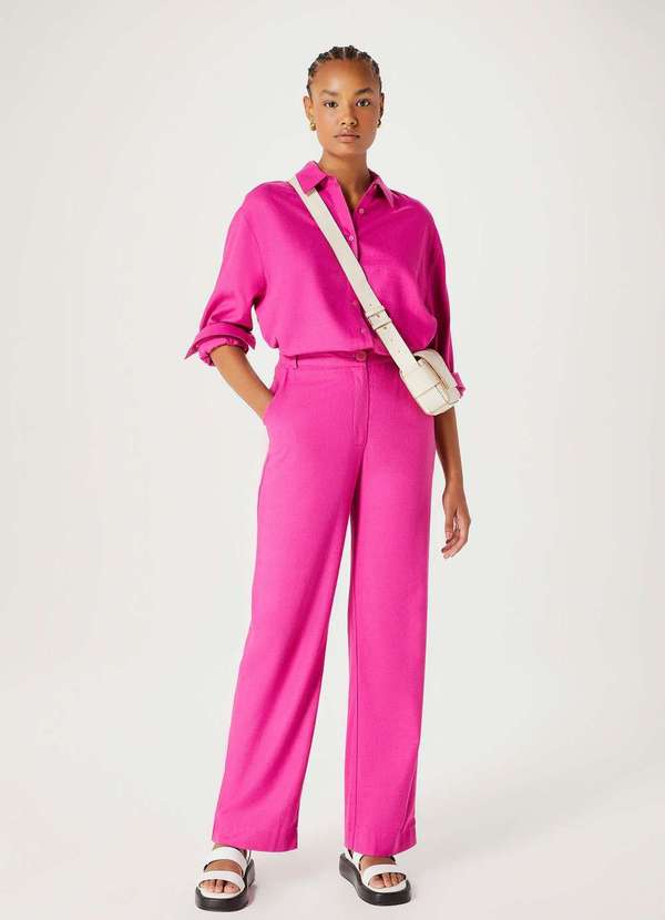 Hering - Camisa Feminina Manga Longa Ampla com Linho Rosa 2