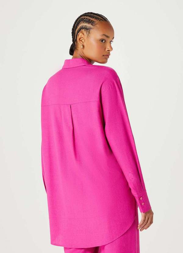 Hering - Camisa Feminina Manga Longa Ampla com Linho Rosa 3