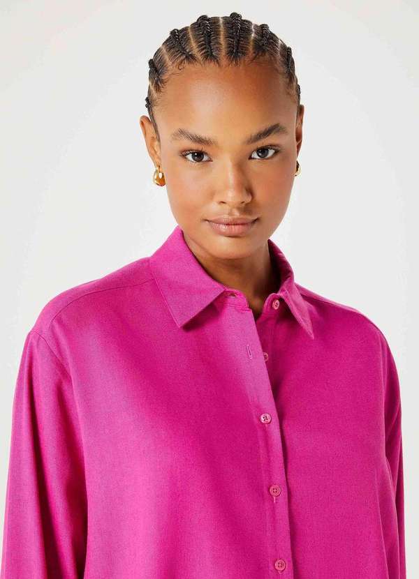 Hering - Camisa Feminina Manga Longa Ampla com Linho Rosa 4