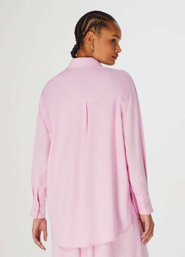 Hering - Camisa Feminina Manga Longa Ampla com Linho Rosa 3