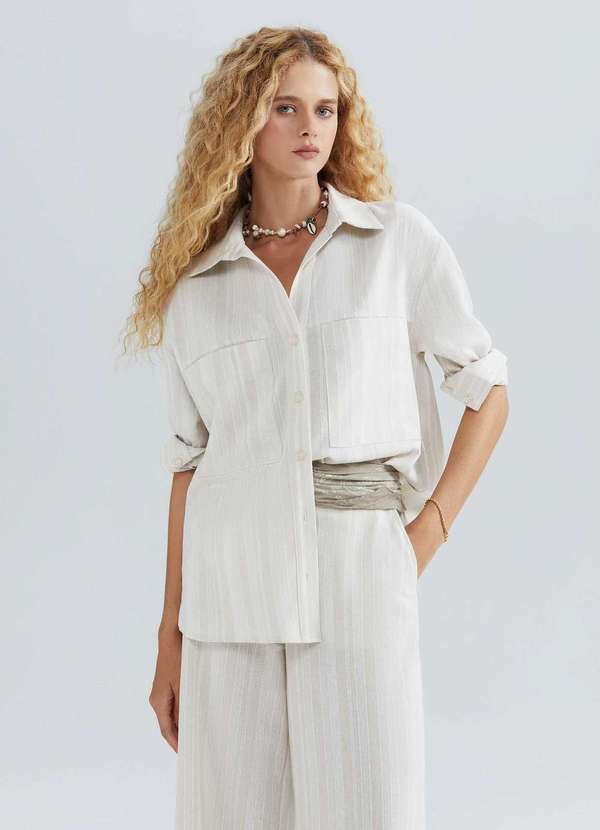 Hering - Camisa Feminina Manga Longa com Linho Branco