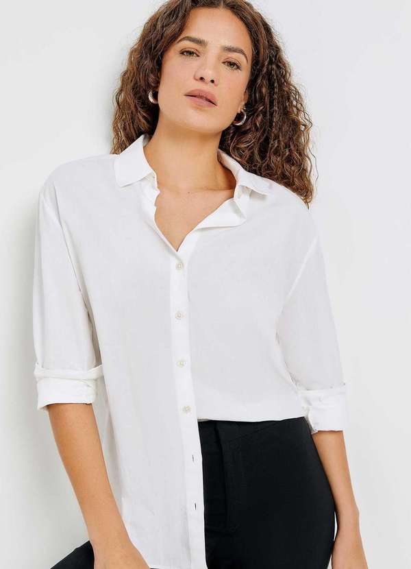Hering - Camisa Feminina Manga Longa em Algodao Branco