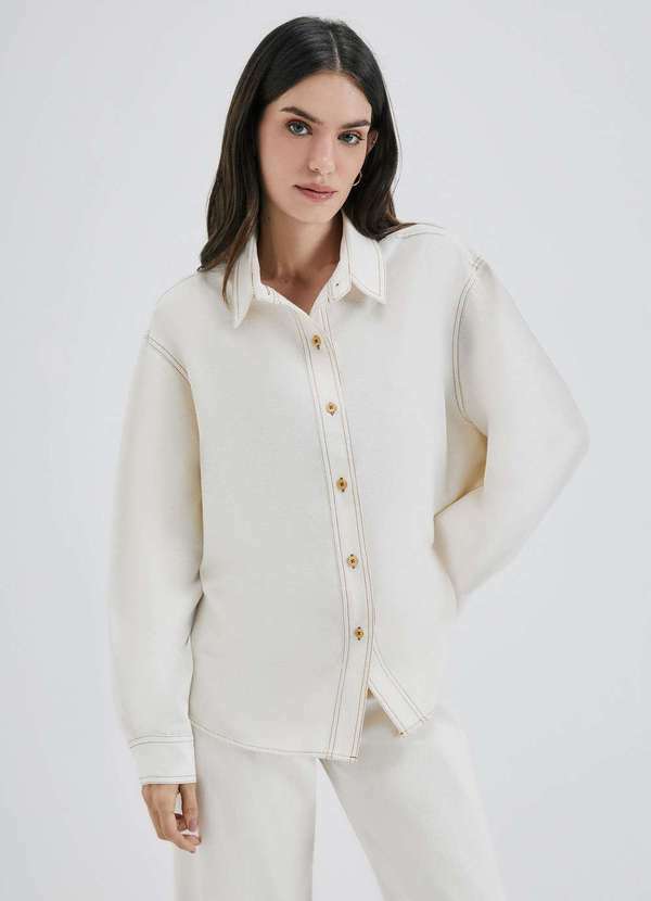 Hering - Camisa Feminina Manga Longa em Sarja Branco