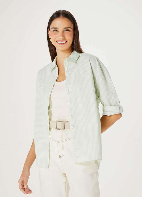 Hering - Camisa Feminina Manga Longa em Tricoline Verde