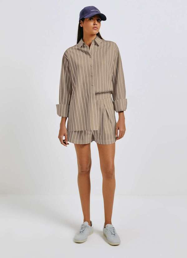 Hering - Camisa Feminina Manga Longa Fio Tinto Marrom
