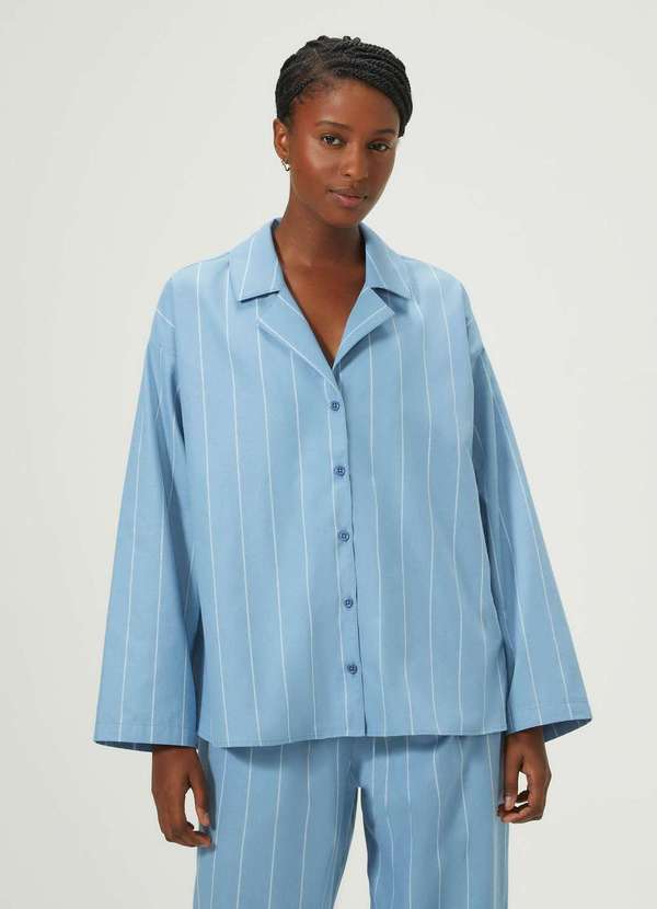 Hering - Camisa Feminina Manga Longa Listrada Azul