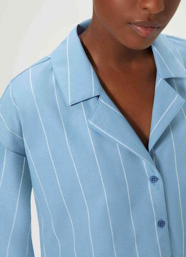 Hering - Camisa Feminina Manga Longa Listrada Azul 2