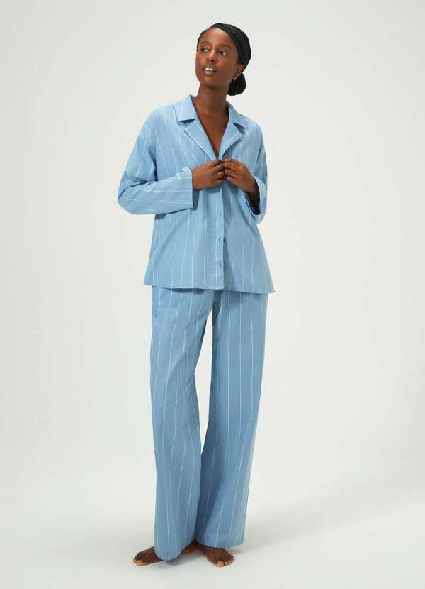 Hering - Camisa Feminina Manga Longa Listrada Azul 4